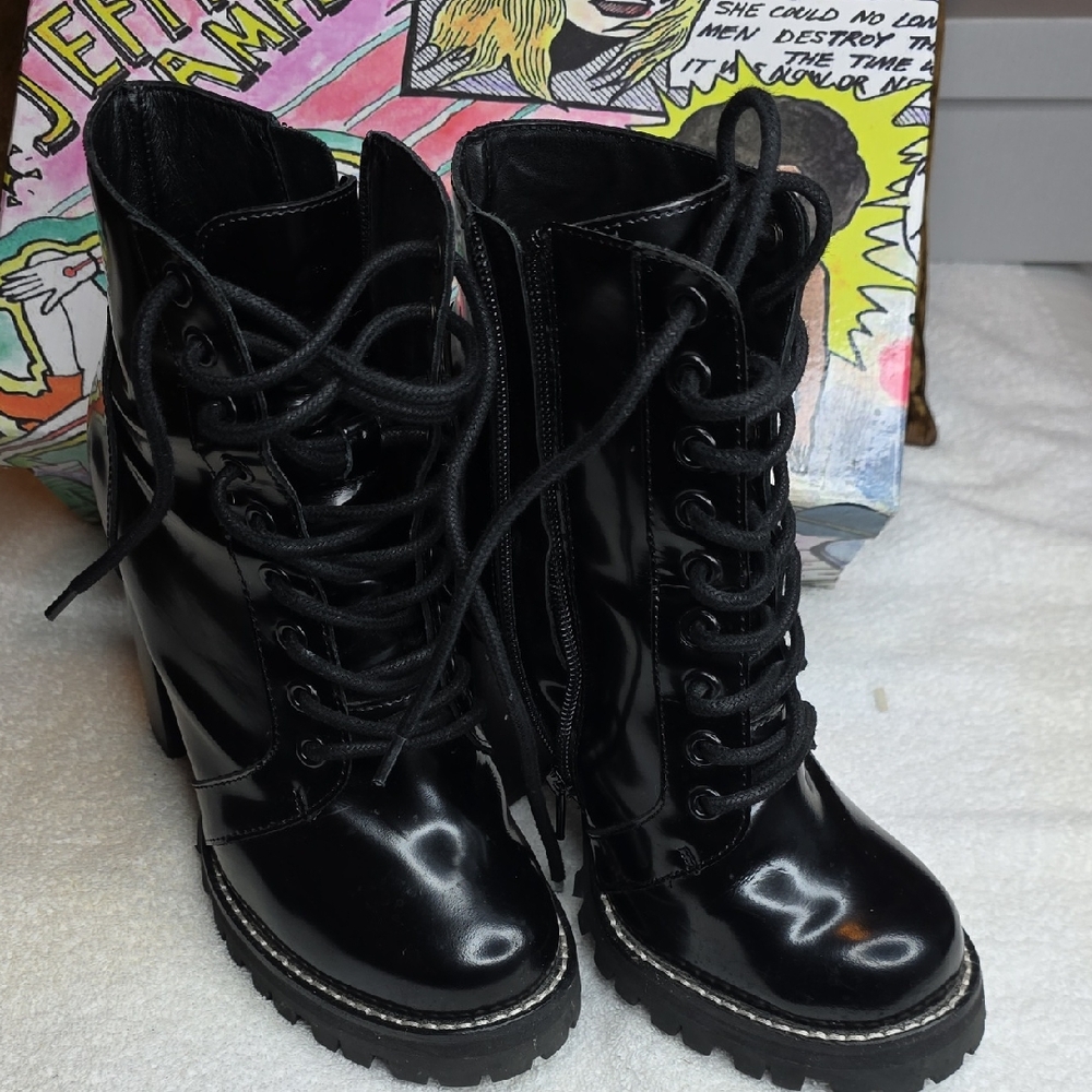 Jeffrey Campbell Shiny Black Combat Boots